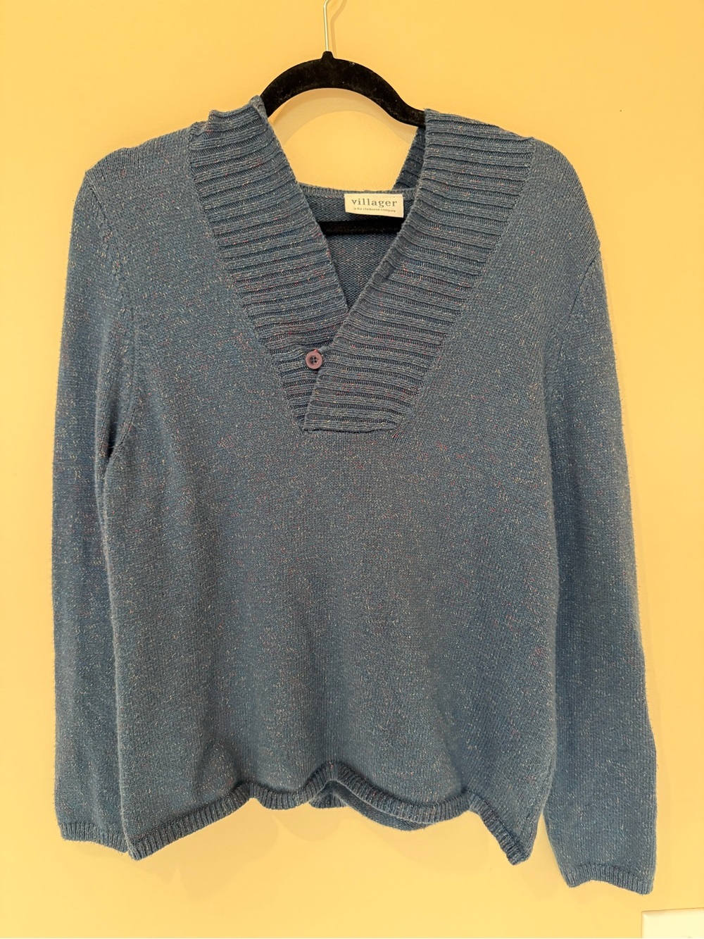 Liz Claiborne Blue V-Neck Ribbed Shawl Collar Sweater